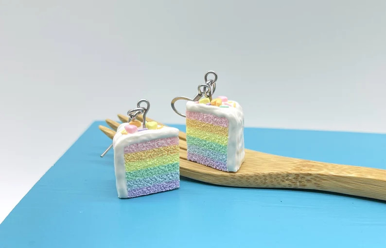 Cake Earrings // Pastel Rainbow Cake Earrings // Food Jewelry Food Earrings // MADE TO ORDER | Etsy (Global)