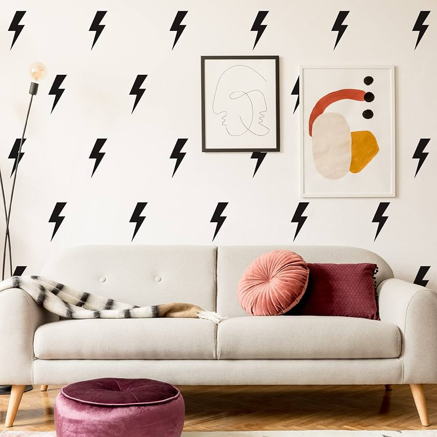 Large Black Vinyl Lighting Bolt Wall Decals, Peel and Stick Modern Thunder Stickers for Teens Boy... | Amazon (US)