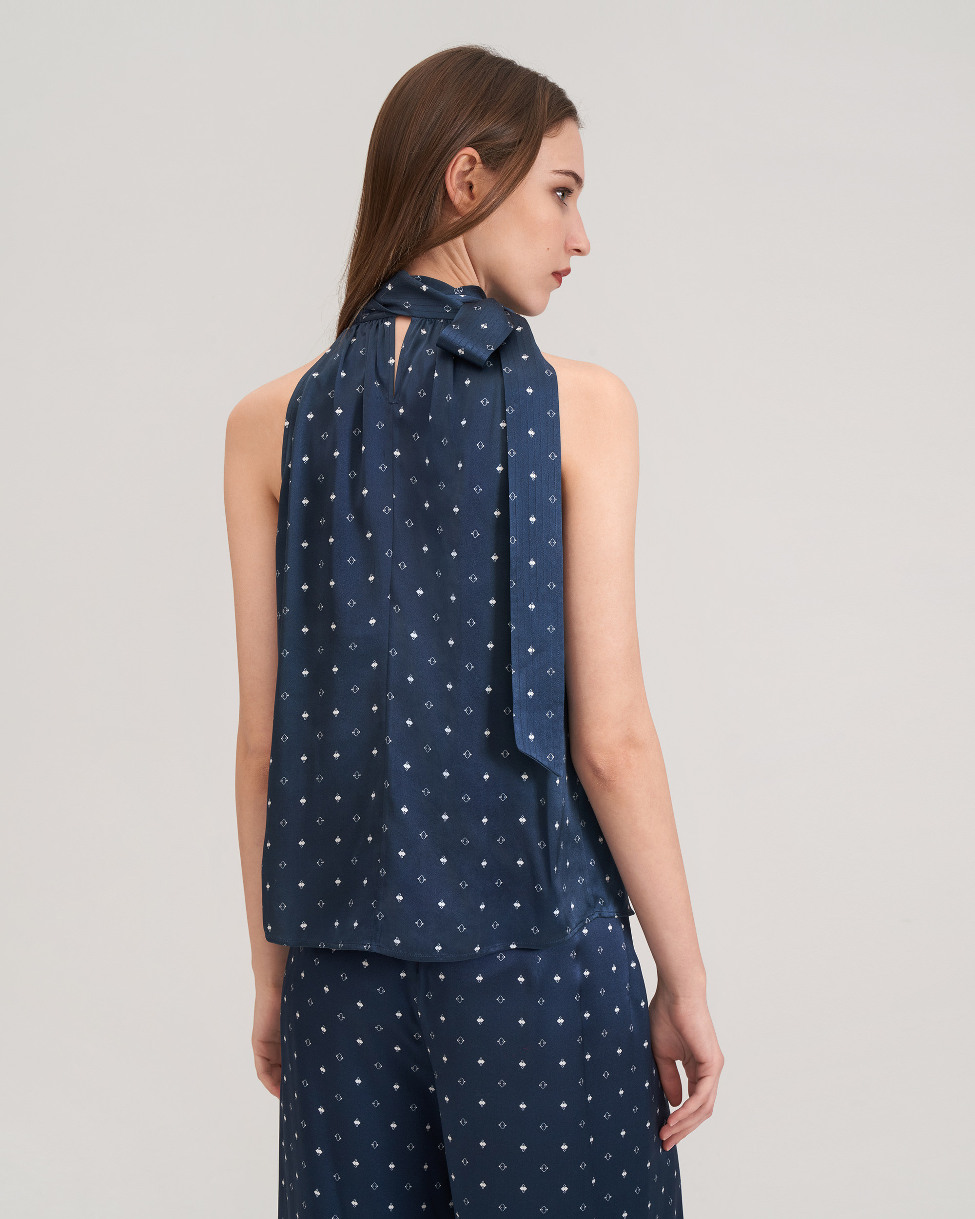 Halter Neck Silk Pine Shirt | LilySilk