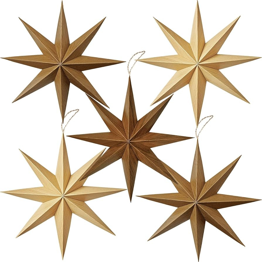 SUNBEAUTY 8-Pointed 12 Inch Paper Star Lanterns Brown Wooden Christmas Lanterns Hanging Lamp Pape... | Amazon (US)