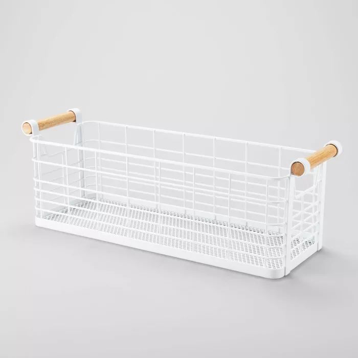 Rectangular Wire Natural Wood Handles Basket - Brightroom™ | Target