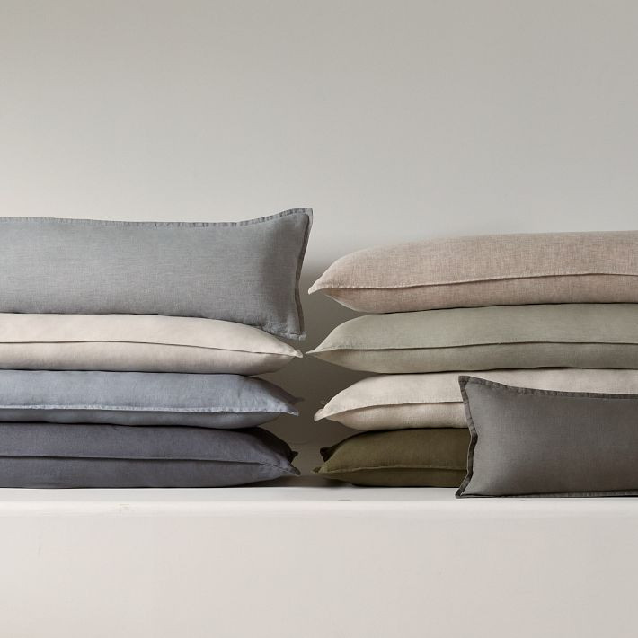 European Flax Linen Pillow Cover, 12""x46"", Slate Melange | West Elm (US)