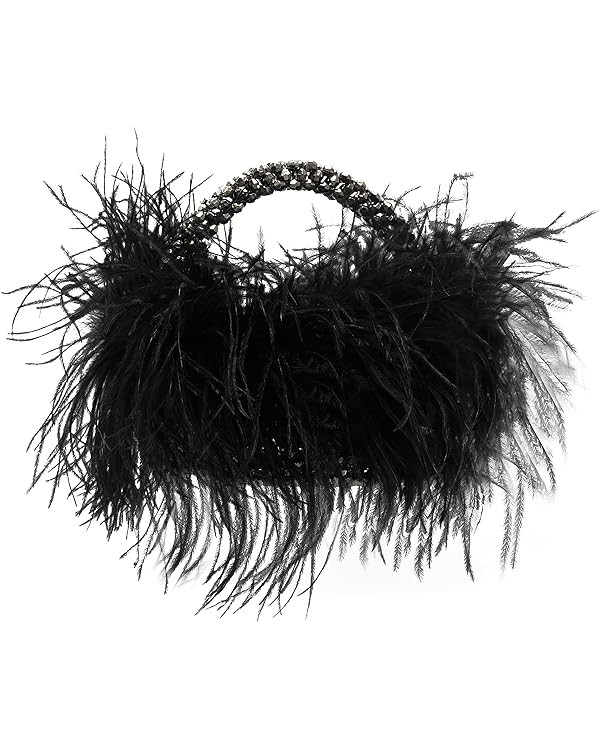 Miuco Real Natural Ostrich Feather Beaded Handbags For Women Handmade Evening Bags Clutch Purse | Amazon (US)