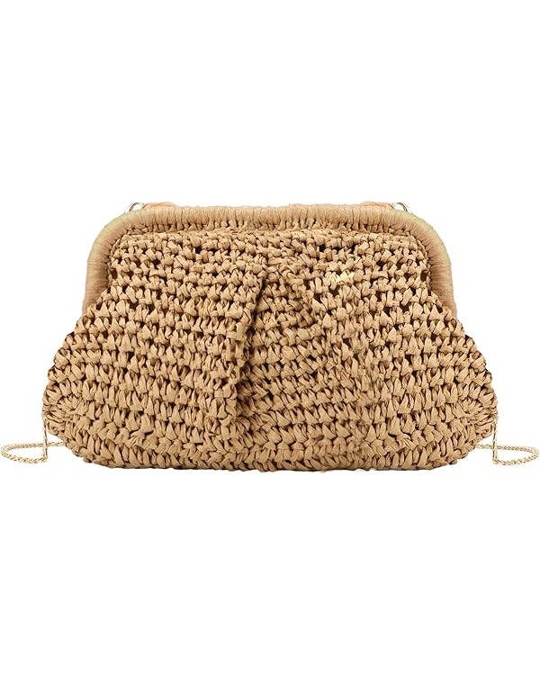 GOKTOW Straw Dumpling Clutch Purse,Summer Vacation Beach Crossbody Bag for Women,Raffia Wicker Ra... | Amazon (US)
