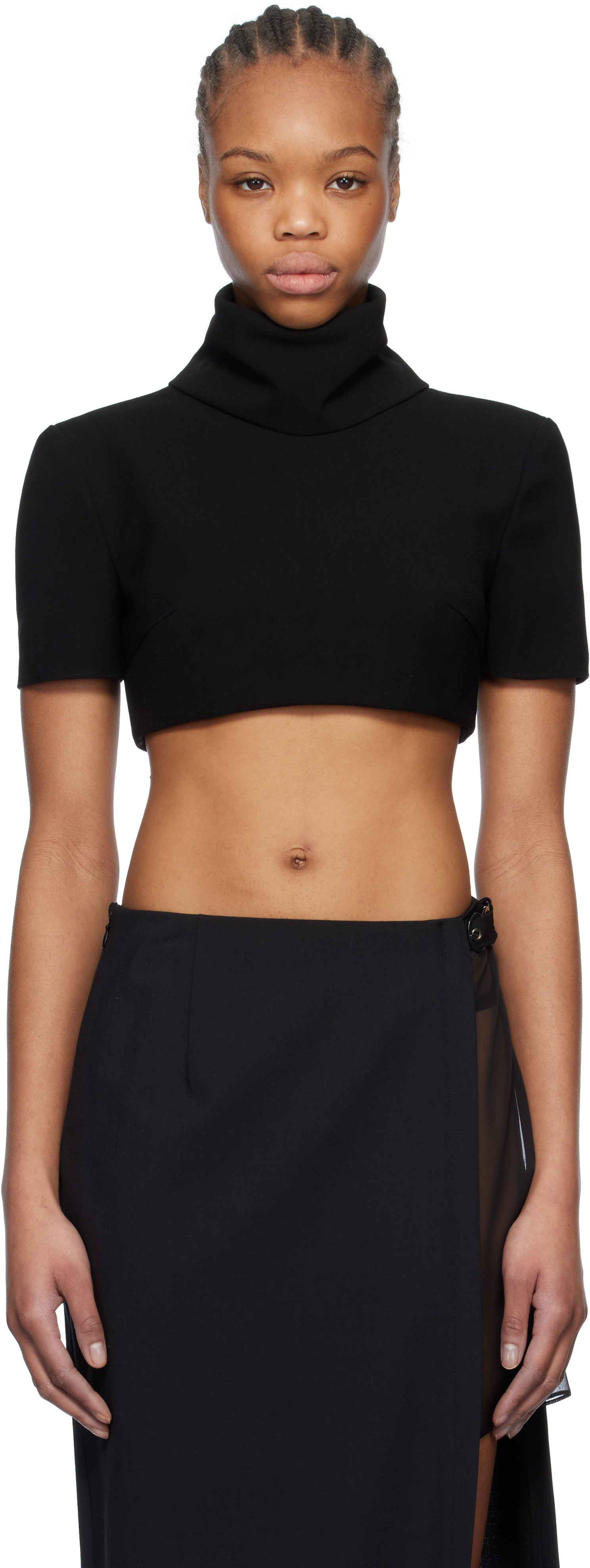 Mônot Black Crêpe Cropped Top | SSENSE