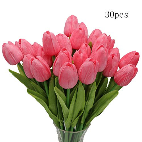 Luowan Crafare 30PC Pink Artificial Tulips Flowers Real Touch Tulips for Wedding Bouquets Arrange... | Amazon (US)