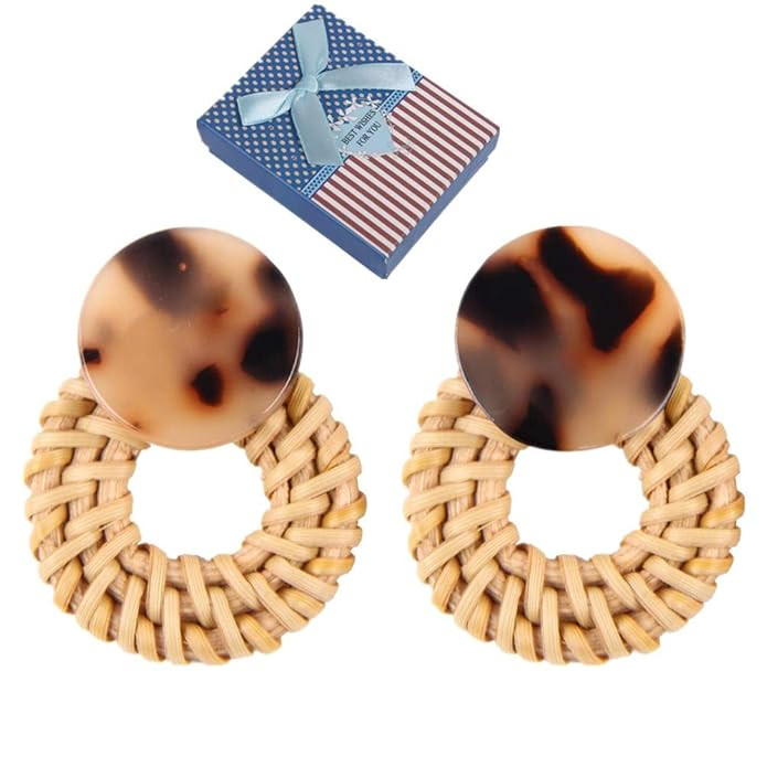 Rattan Earrings Acrylic Earrings for Women Leopard Earrings Woven Earrings Straw Earrings Tortois... | Amazon (US)