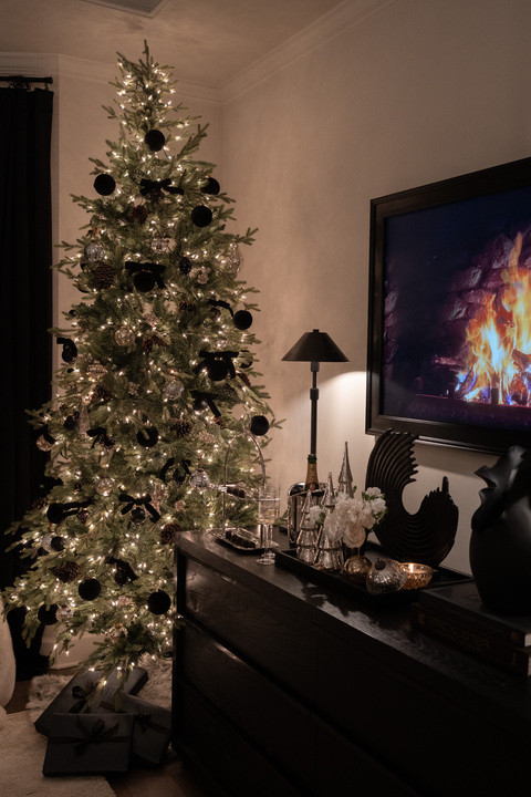 Eekkkkkk! I can’t even handle how gorgeous this tree is! The black velvet ornaments, sparkling mercury glass, and glowing lights are everything. It’s the perfect mix of cozy and glam—like a designer Christmas dream come to life. Our bedroom feels so chic and magical, I just want to curl up in my favorite fuzzy throw blanket and never leave!!! 

 #LTKHoliday #LTKSeasonal #LTKHome