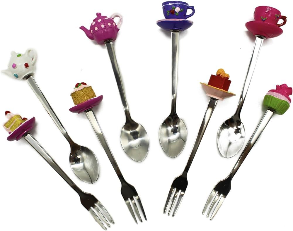 Tea Party Decorations and Tea Party Favors | 4 Stainless Steel Fancy Forks and 4 Stainless Steel ... | Amazon (US)