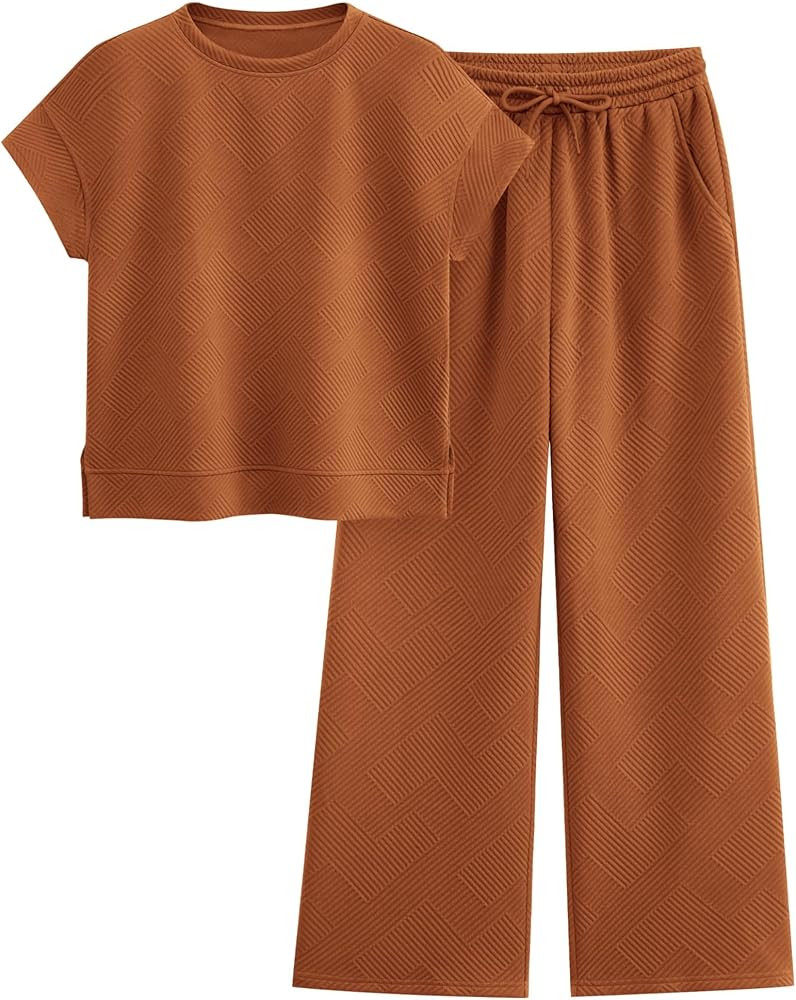 PRETTYGARDEN 2 Piece Outfits For Women Casual Tracksuit Short Sleeve Tops And Wide Leg Long Pants... | Amazon (US)
