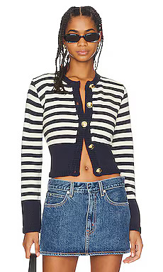 Musier Paris Noelie Cardigan in White & Navy Blue Stripes from Revolve.com | Revolve Clothing (Global)