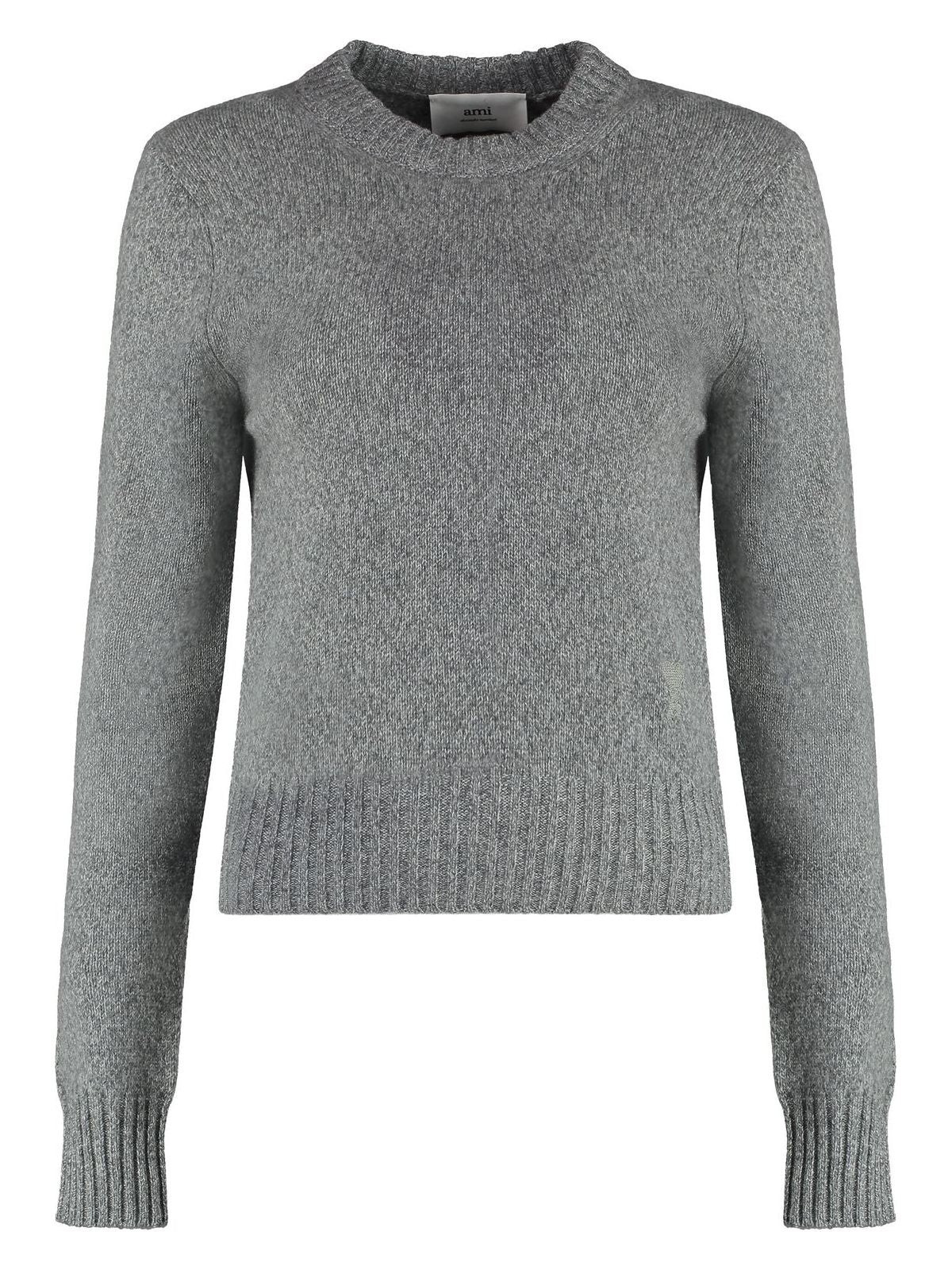 Ami Paris Women's Wool And Cashmere Sweater in Grey | Size XS | FKS127005 Color 055 | LOZURI