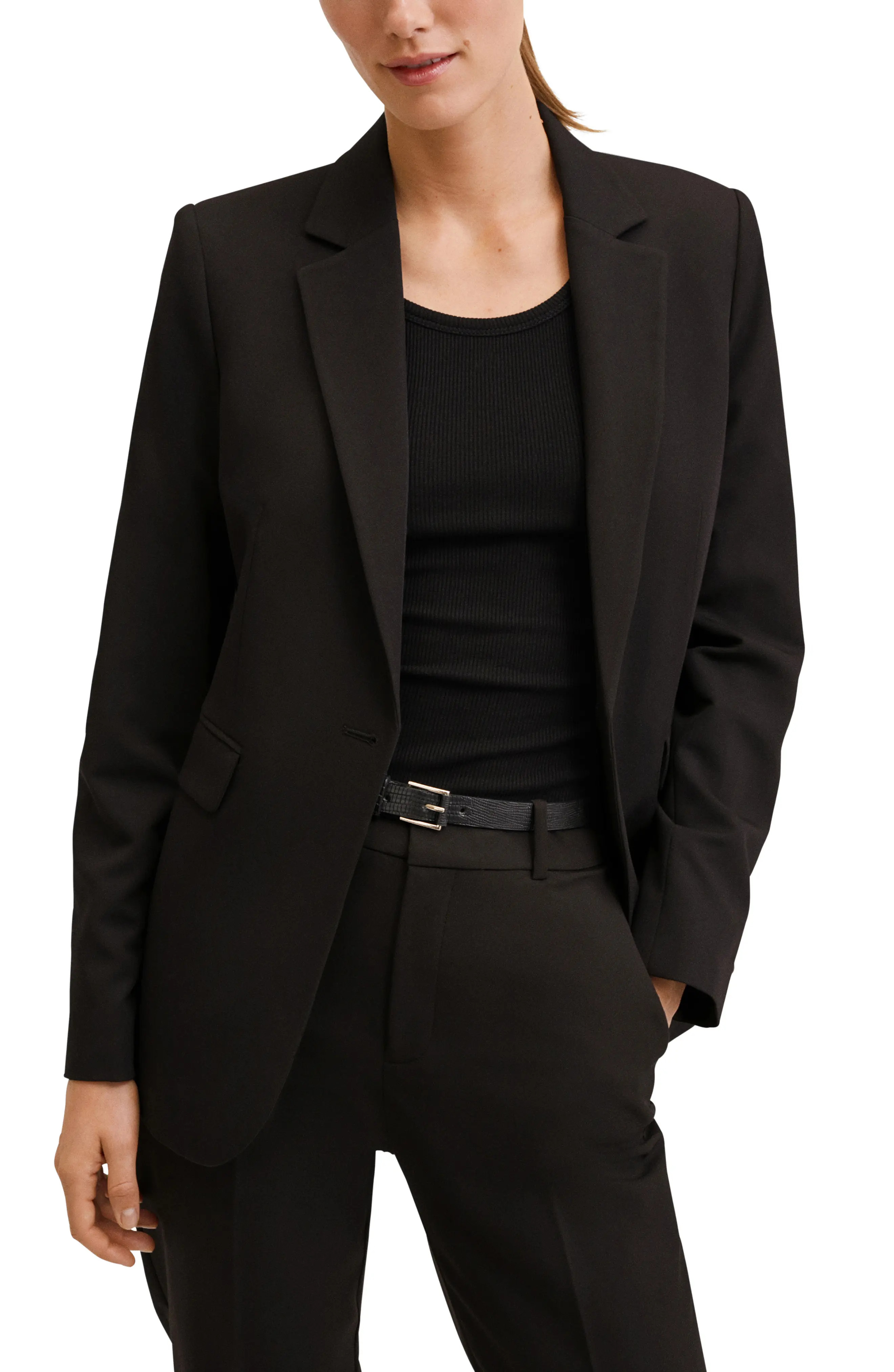 MANGO Essential Fitted Blazer in Black at Nordstrom, Size 2 | Nordstrom
