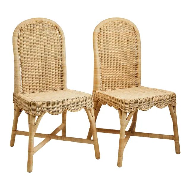 Linton Scalloped Rattan Side Chairs, Set of 2 | Chairish