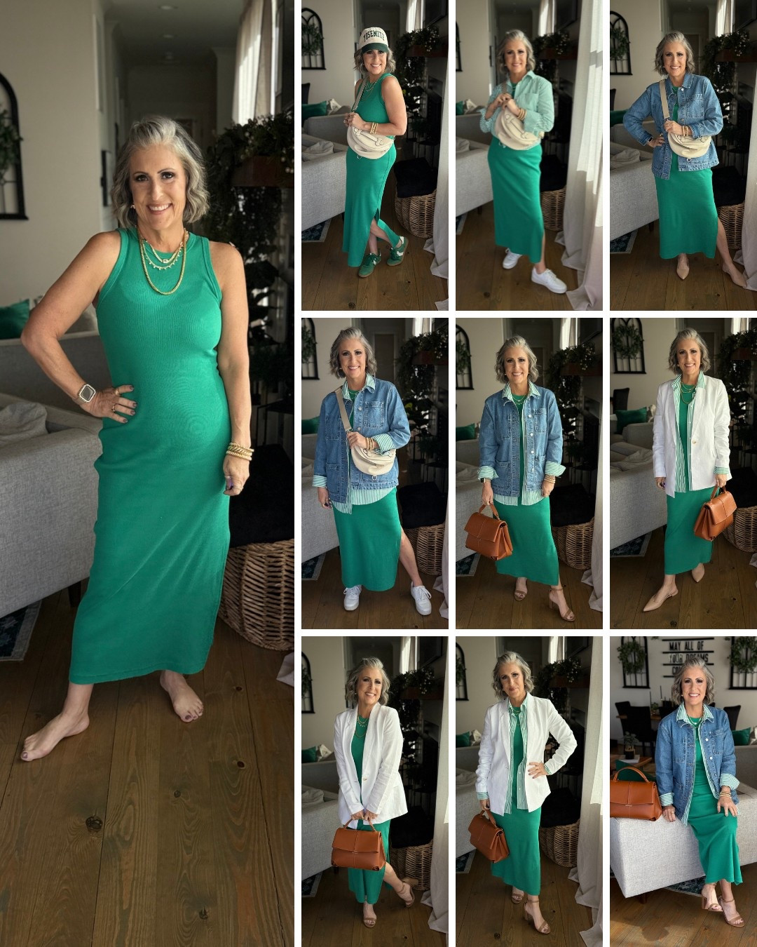 My Elevated Style Girlies — One dress, 7 ways—because every great style story starts with a versatile base! Today’s look is all about this green maxi dress from Target, styled with sneakers, flats, and heels to show how layering + shoes totally transform a look. Whether you’re running errands or heading to brunch, this outfit adapts with ease!

🌟 Why This Works: 
✅ Vertical stripes elongate and slim the frame, perfect for any body type
✅ Ballet-style cardigan softens the look while adding shape and modesty
✅ Neutral-toned accessories bring warmth and timeless elegance
✅ Structured handbag balances the breezy vibe with classic polish
✅ This look is breathable, layered, and flattering for warmer spring days

Today’s style story shows the power of having intentional base pieces. With just one dress, you can tell five different style stories depending on how you accessorize and layer. It’s all about building a wardrobe that works hard for YOU!

💬Which of the 7 outfits would you feel most confident in? Let me know below! ⬇️

✨Every piece in your wardrobe serves a purpose, and every outfit tells a style story. Be intentional, be confident and create a style story you’ll love!✨

#LTKStyleTip #LTKOver40 #LTKFindsUnder50