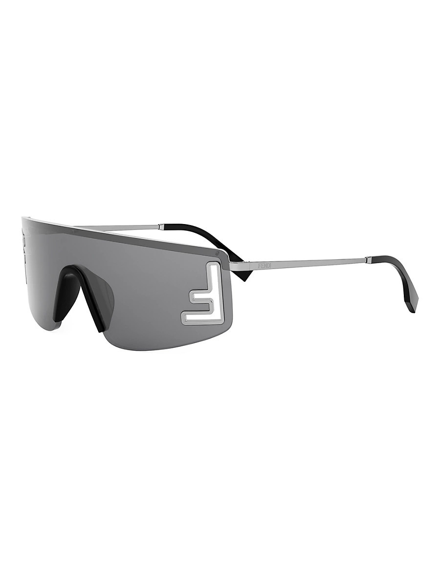 Men's Fendi Sport 141MM Shield Sunglasses - Shiny Light Ruthenium Smoke | Saks Fifth Avenue