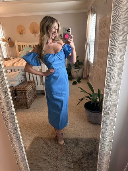 Taffeta Off-The-Shoulder Midi Dress. Size XS Petite in the color French Blue. $130

#LTKTravel #LTKParties #LTKWedding