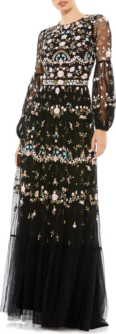 Embroidered Floral Long Sleeve Gown | Nordstrom