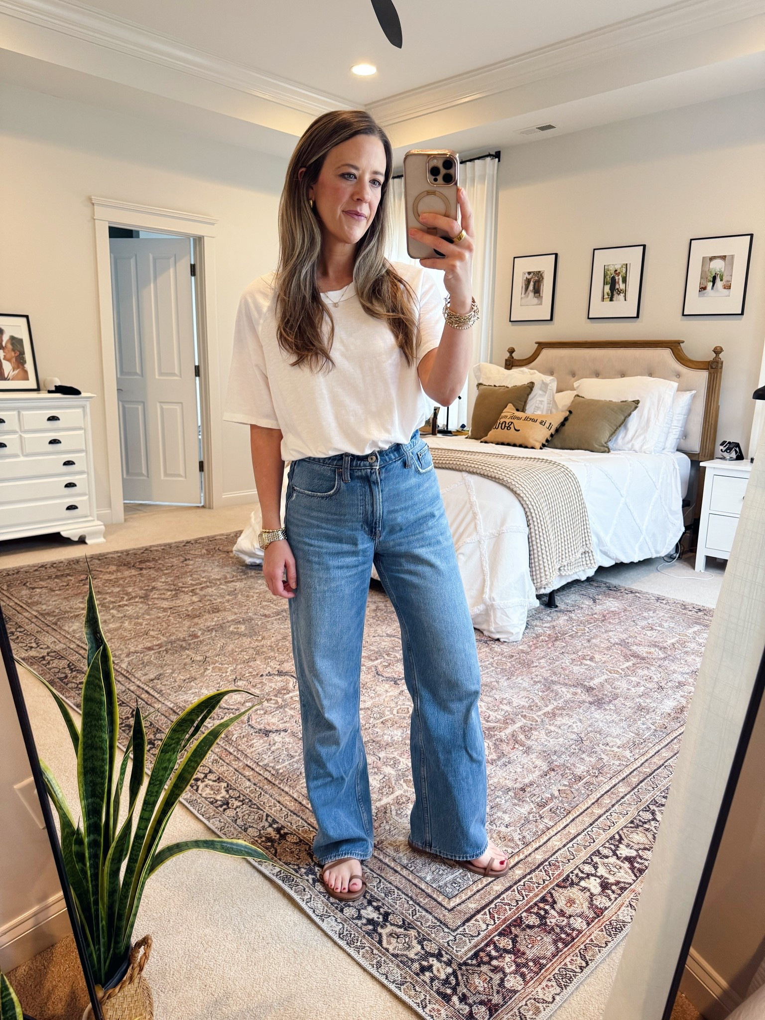 Day 16 (I think) of my trial summer capsule wardrobe. Today’s outfit is easy to recreate. A classic white tee. This one is aeries boyfriend tee and a pair of wide leg jeans. I like these from Abercrombie. They are loose without being too wide, if that makes sense. 

Sizing:
White Tee: XS
Jeans: 25r
Sandals: TTS

Summer capsule, wardrobe, elevated, casual, elevated mom style, classic style, French girl style, quiet, luxury, elevated cheek, casual chic  

#LTKStyleTip #LTKSummerEdit #LTKFindsUnder100

#LTKSeasonal #LTKTravel #LTKFindsUnder50