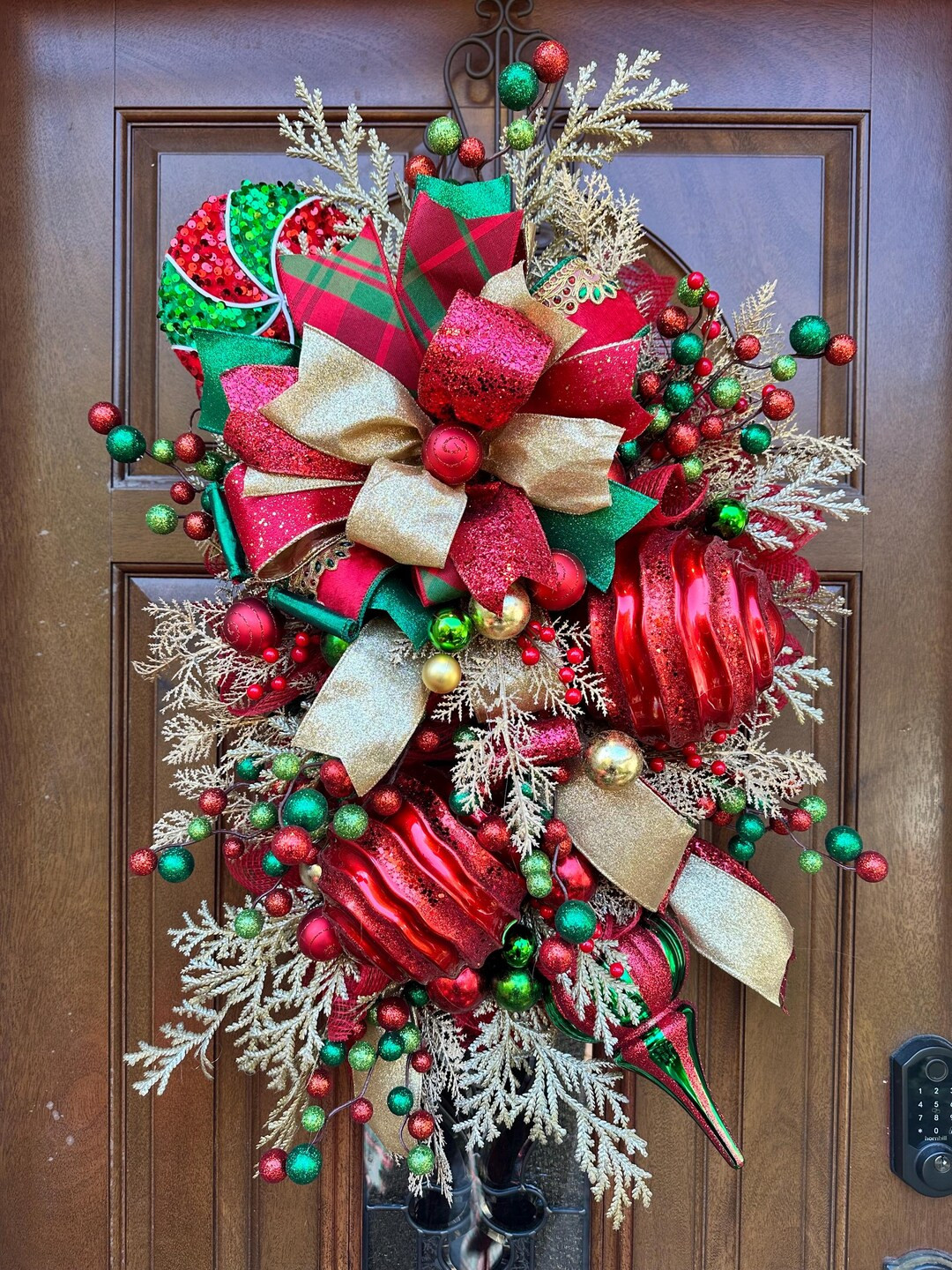 Christmas Wreath, Holiday Swag, Winter Wreath, Red and Green Swag, Ornament Swag, Christmas Decor... | Etsy (US)