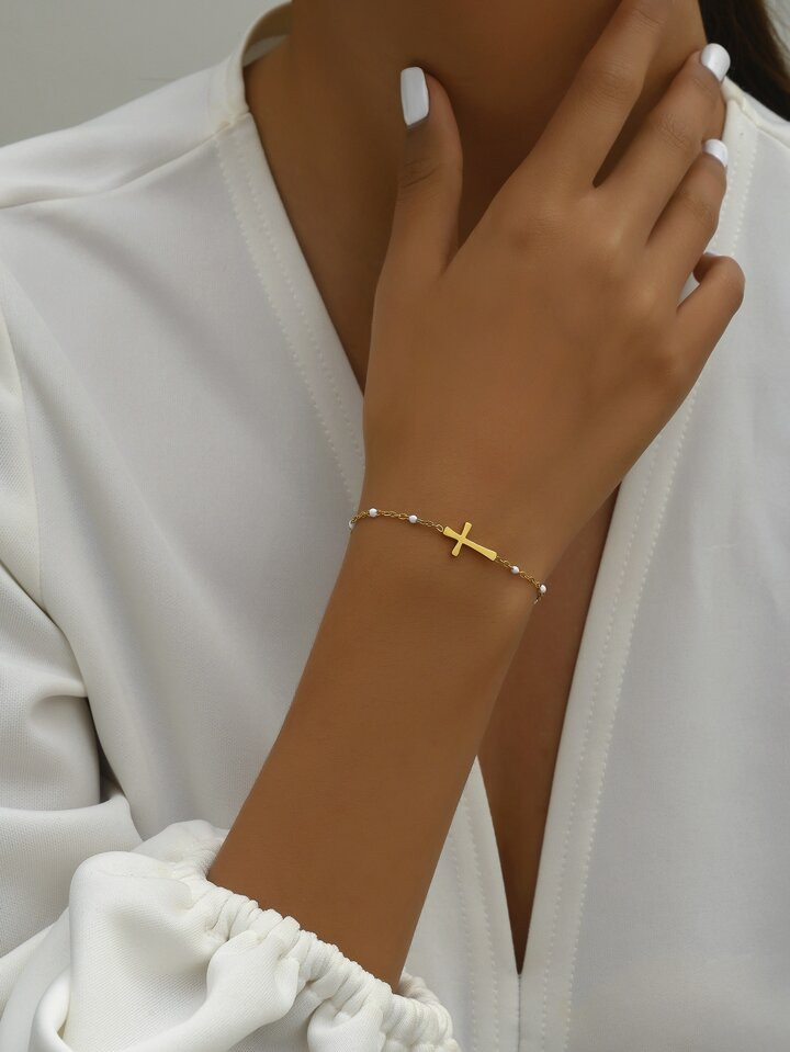 1pc Simple Handmade Stainless Steel Cross Bracelet | SHEIN