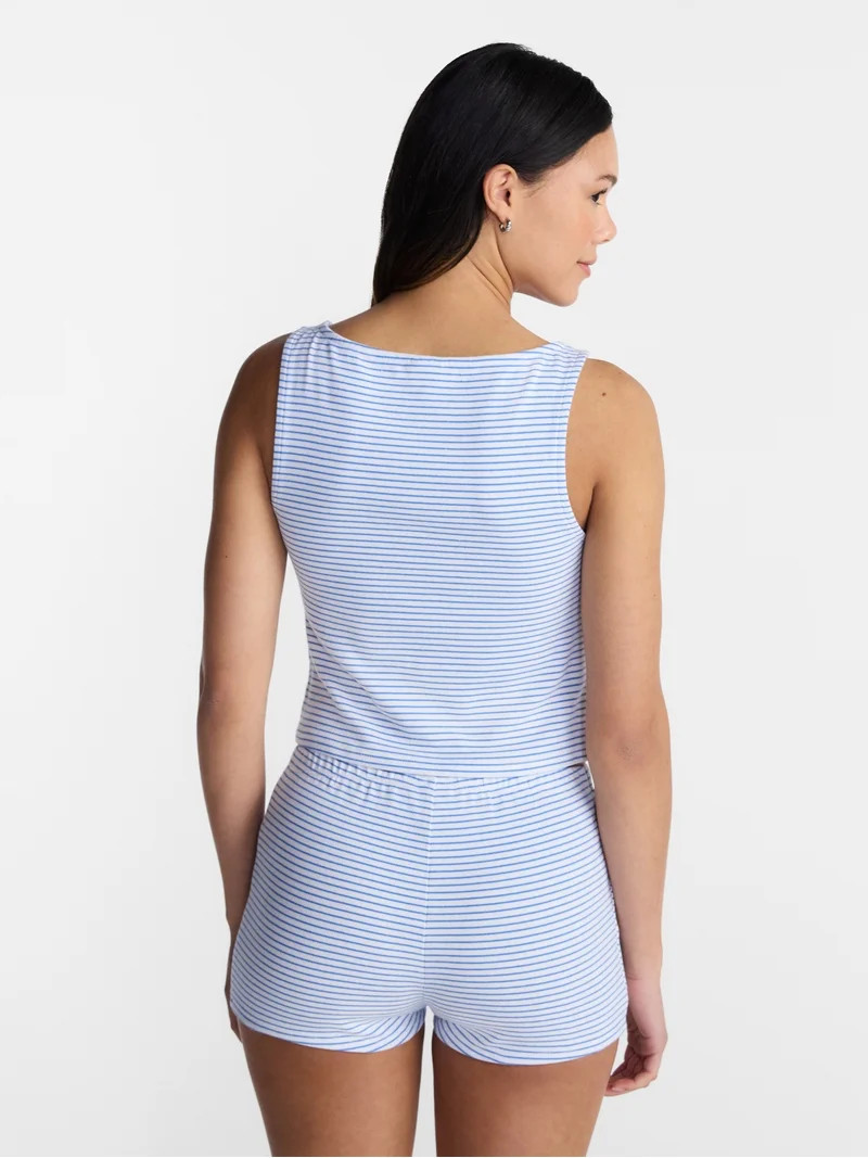 No Boundaries Sporty Striped Tank Top and Shorts Set, 2 Piece, Women's XXS-XXL | Walmart (US)