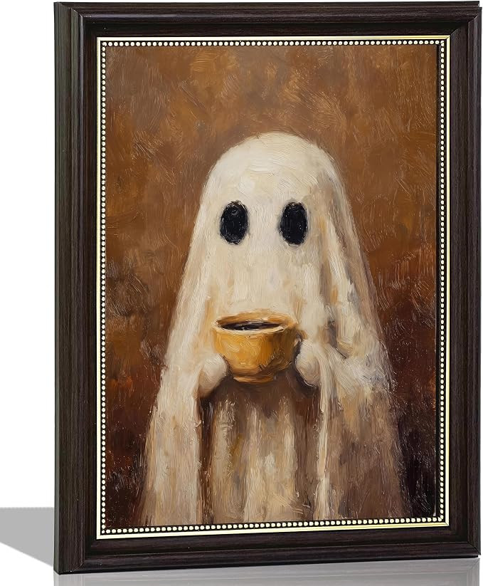 GHXYDSS Cute Ghost Drinking Coffee Wall Art,Halloween Ghost Coffee Art12x16 | Amazon (US)