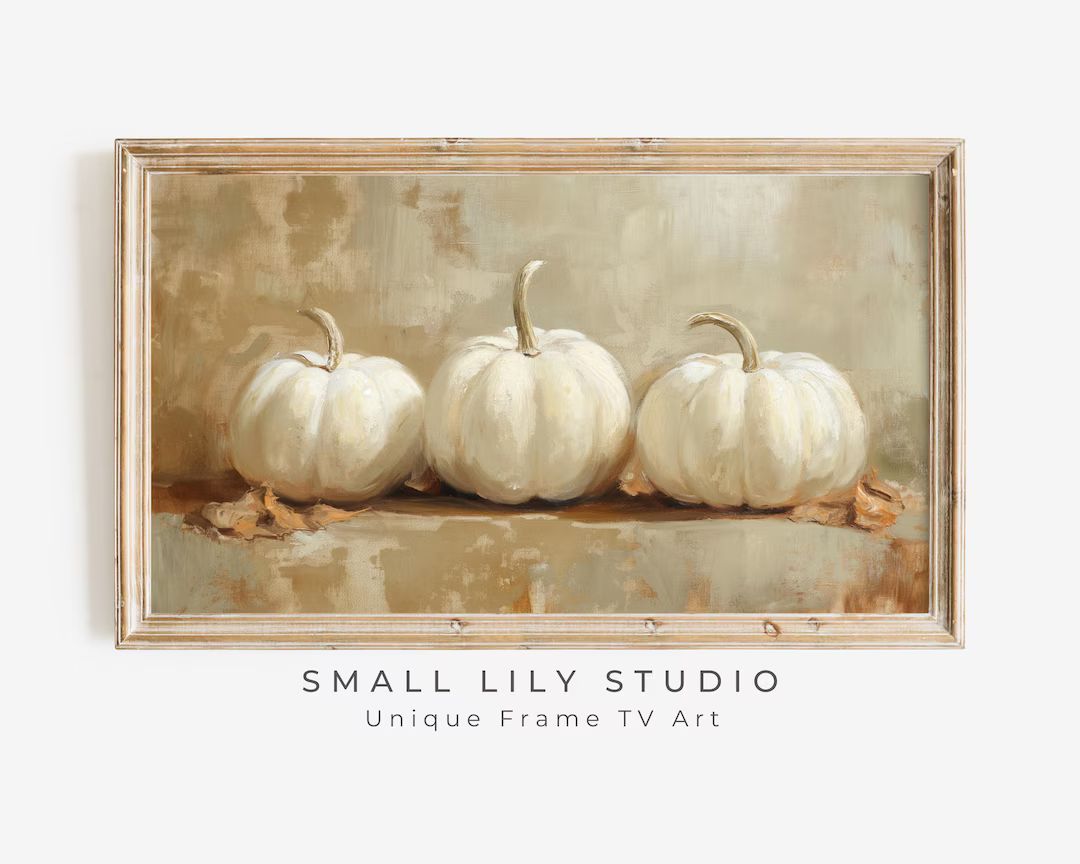 Fall FRAME TV Art White Pumpkins, Vintage Style Textured Oil Painting, Neutral Autumn Samsung Fra... | Etsy (US)