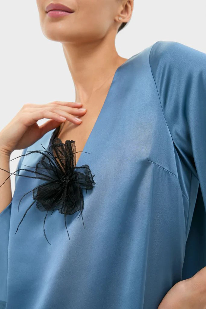 Black Embellished Feather Floral Pin | Tuckernuck (US)