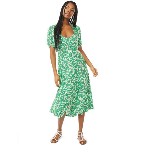 Scoop Women's Square Neck Midi Dress with Short Sleeves | Walmart (US)