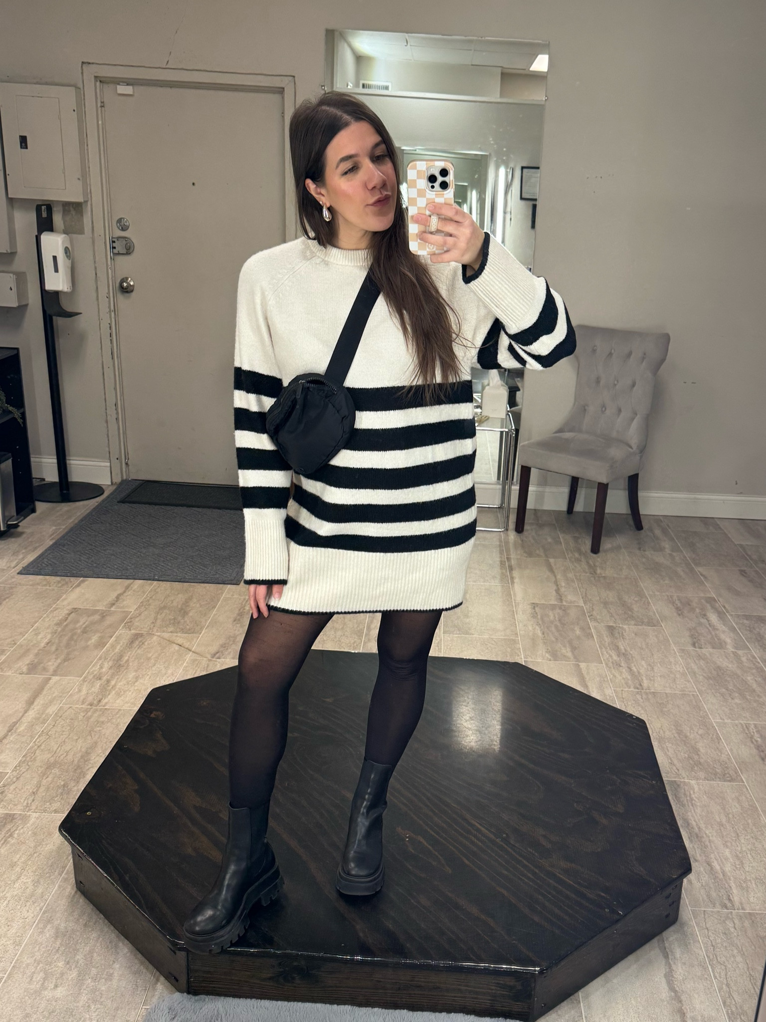 Chicest sweater dress & so cozy
🤍 🖤 
TTS but size up if you want a little more length. I’m a true Smalk but Wearing size medium for length and for bump! 

Sweater dress,  short sweater dress, striped sweater dress, lugg boots 
Black lugg sole boots  

#LTKShoeCrush #LTKFindsUnder50 #LTKStyleTip