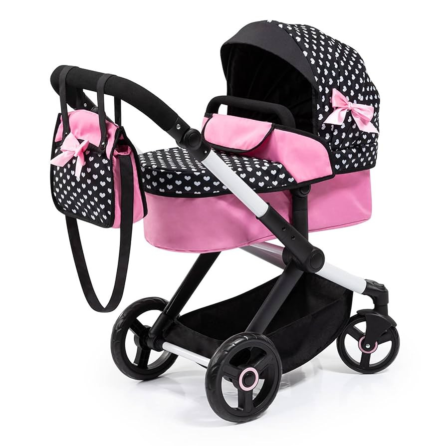 Bayer: Pram Xeo, Hearts Black & Pink - Matching Handbag, Adjustable Handle, for Dolls Up to 20", ... | Amazon (US)