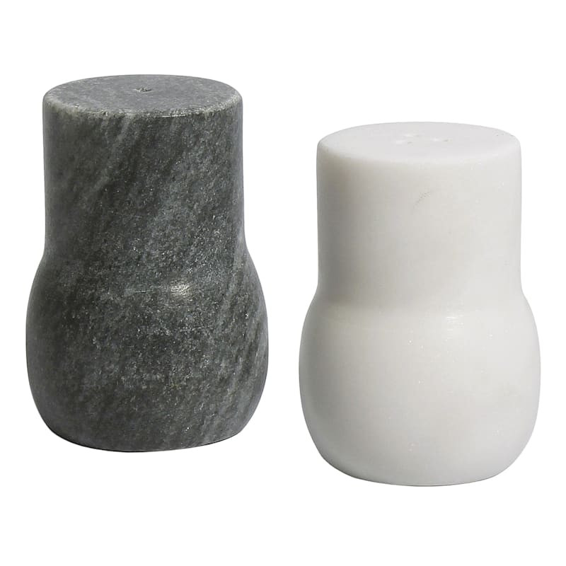 White & Grey Marble Salt & Pepper Shaker Set | At Home