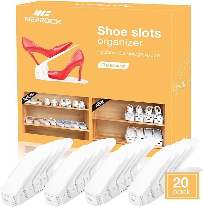 Neprock Shoe Slots Organizer, Adjustable Shoe Stacker Storage Space Saver, Double Deck Shoe Rack ... | Amazon (US)
