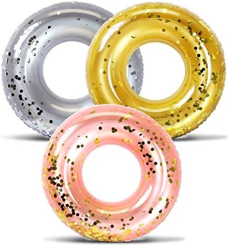 Mozlly Bundle of Silver, Gold, & Rose Gold Inflatable Pool Float Tubes Set of 3 - Premium Confett... | Amazon (US)