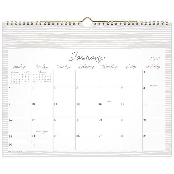 2022 Wall Calendar Medium Gray Stripe - Leah Bisch for Cambridge | Target