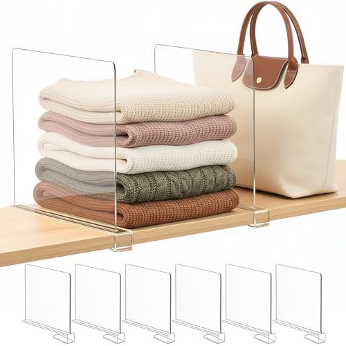 Shelf Dividers Purse Organizer for Closet: 11-inch Tall(Higher Version) Acrylic Sweater Organizer... | Amazon (US)