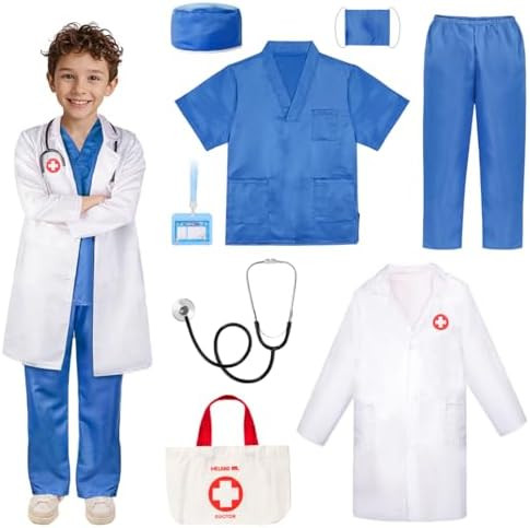 Meland Doctor Costume for Girls - Kids Scrubs with Lab Coat & Carry Bag, Doctor Dress Up for Hall... | Amazon (US)