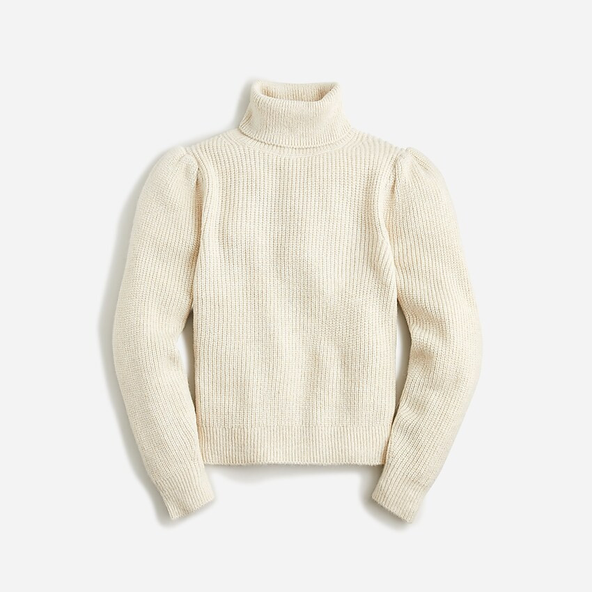 Cropped puff-sleeve turtleneck sweater | J. Crew US