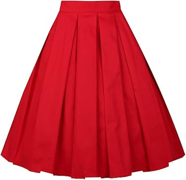 Girstunm Women's Pleated Vintage Skirt Floral Print A-line Midi Skirts with Pockets Red S at Amaz... | Amazon (US)