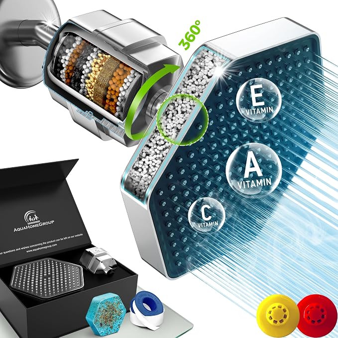 AquaHomeGroup Luxury Filtered Shower Head Set - 20 Stage Shower Filter for Hard Water, Chlorine, ... | Amazon (US)
