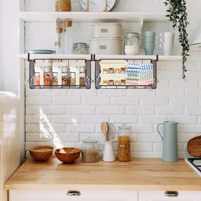 Under Shelf Basket Storage 2Pack, Steel Under Shelf Hanging Wire Baskets Shelves For Laundry Room Kitchen Desk Pantry Bookshelf | Wayfair North America