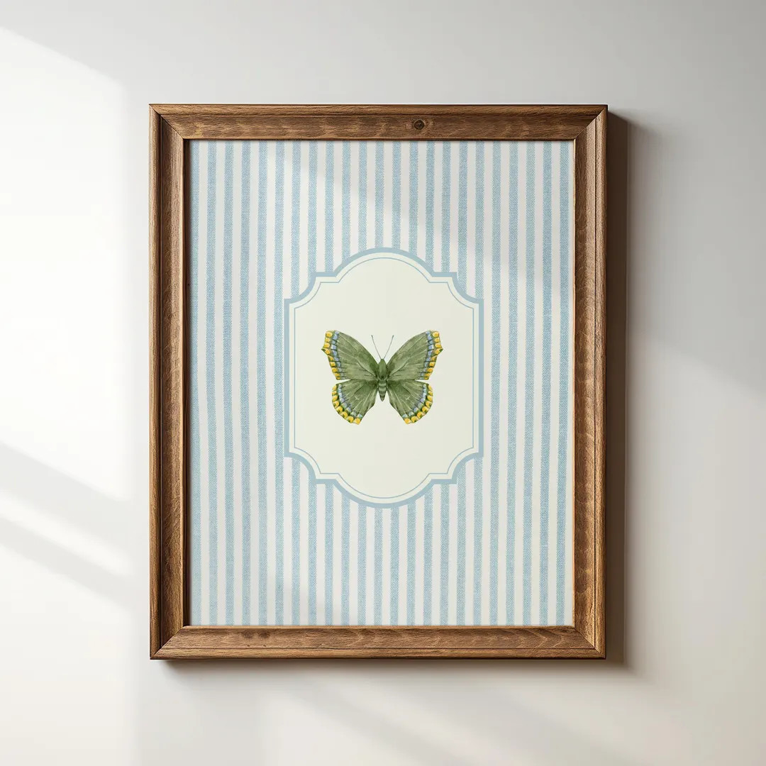 Penelope Striped Green Butterfly Art Print, Digital Print, Wall Art, Trendy Decor, Abstract Vinta... | Etsy (US)