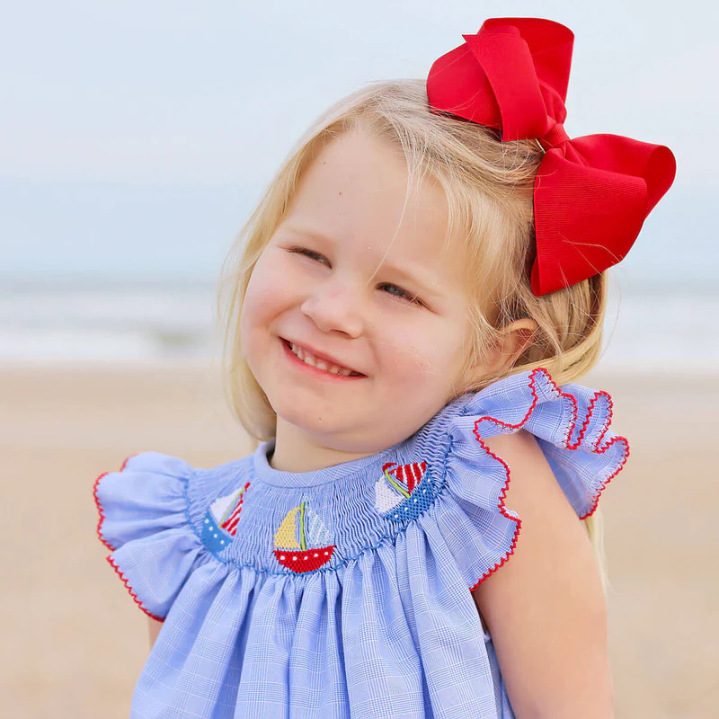 Blue And Yellow Plaid Smocked Angel Sleeve Bubble | Classic Whimsy