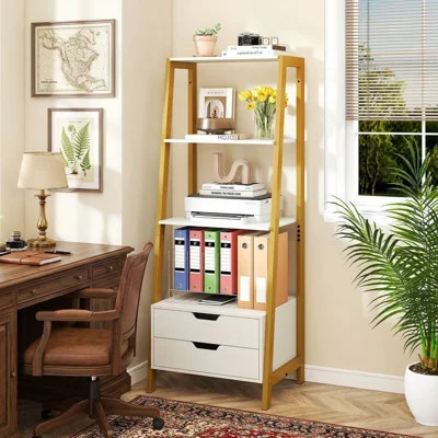 52.5" Tall 4-Tier Freestanding Ladder Bookcase, Equipped With 2 Pull-Out Storage Drawers, Fits Living Room, Study | Wayfair North America