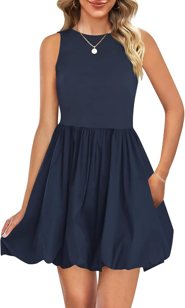 Naggoo Womens Summer Dresses 2026 Sleeveless Mini Short Tank Dress Beach Vacation Crewneck Bubble... | Amazon (US)