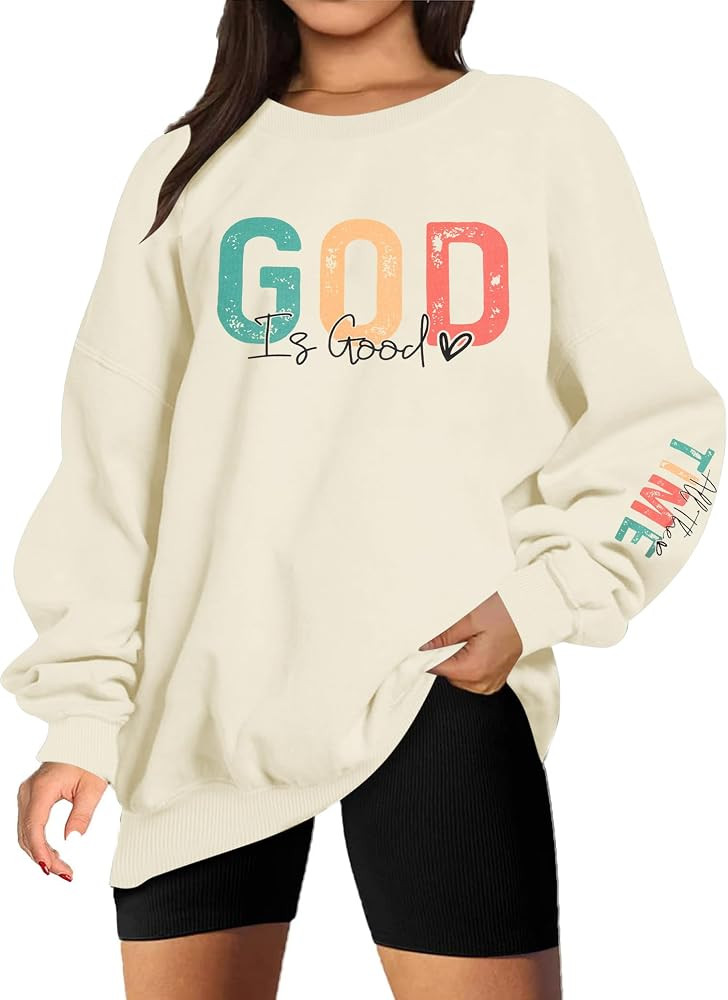 VILOVE God is Good Sweatshirt Christian Shirts for Women Oversized Jesus Religious Pullover Bible... | Amazon (US)