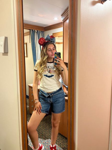Disney Cruise OOTD to meet our Captain, Mickey Mouse 💙🚢✨🐭

Ears: Disney Cruise Line (linked on eBay) 
Captain Mickey Mid Tee: CottonOn
Shorts: Levi’s (from Tilly’s)
Shoes: Adidas
Phone Case: Loopy Cases code: JKYINTHESKY to save 10% 

Ig: @jkyinthesky & @jillianybarra

#disney #disneystyle #disneycruise #disneycruiseline #captainmickey #disneyaesthetic #disneyvibes #disneyvacation 

#LTKSeasonal #LTKFindsUnder100 #LTKTravel