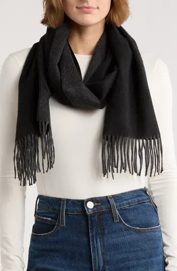Vince Wool & Cashmere Fringe Scarf in Black at Nordstrom Rack | Nordstrom Rack