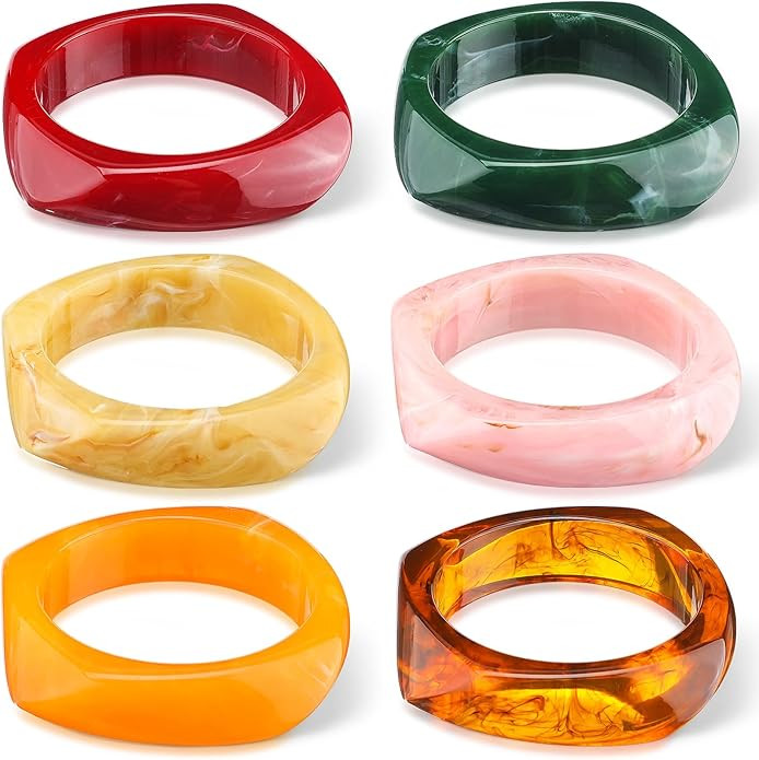 4 Pcs Colorful Square Acrylic Resin Bangle Bracelet Wide Geometric Irregular Wristbands Women | Amazon (US)